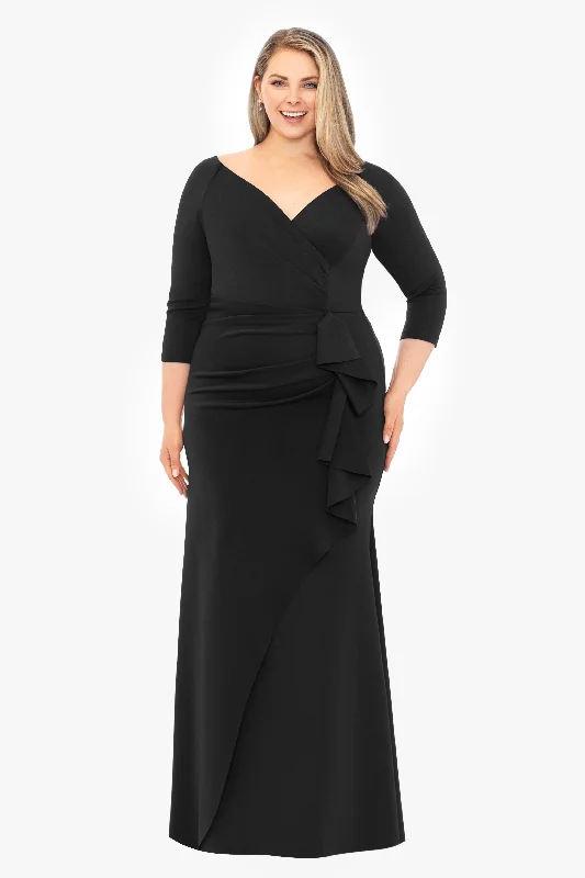 Shop Early, Save Big!Plus "Lexi" Long Long Sleeve Scuba Ruched Side Dress