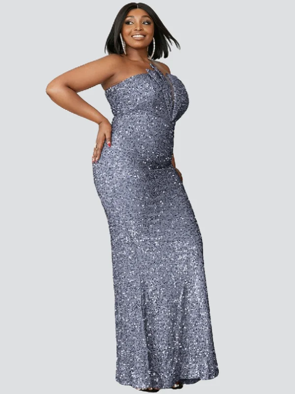 The Sale You’ve Been Waiting For!Plus Strapless Glitter Sequin Maxi Prom Dress PXJ978