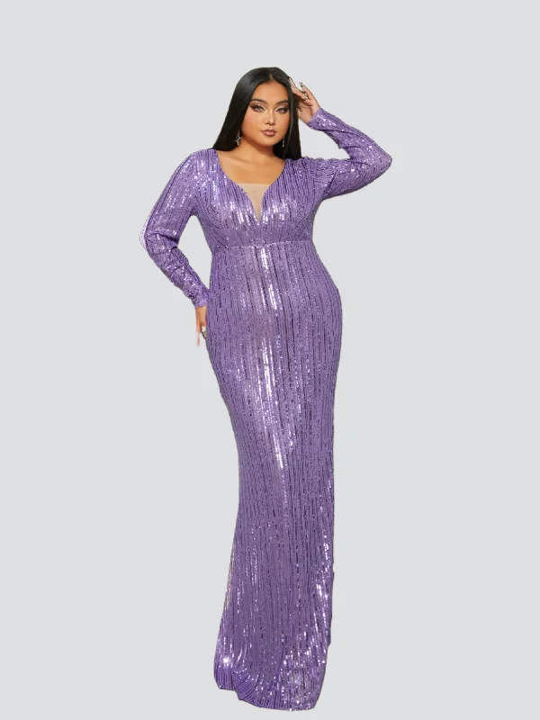 Your Shopping Spree Starts Here!Plus V-neck Sequin Purple Prom Dress PRM21132
