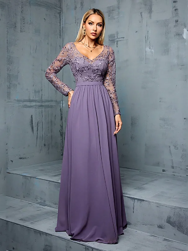 Best Price of the Season!Purple Embroidery Long Sleeve Prom Dress MCW1148