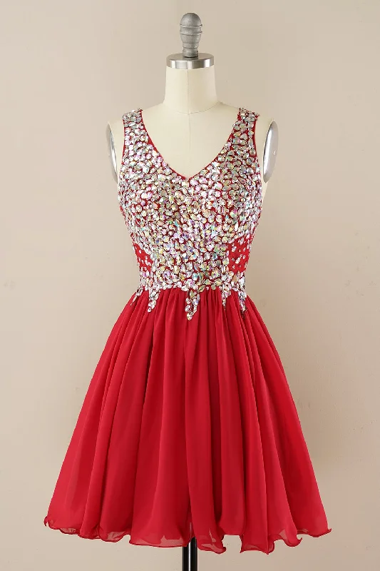 Lowest Prices Guaranteed!Red Beading Graduation Dress