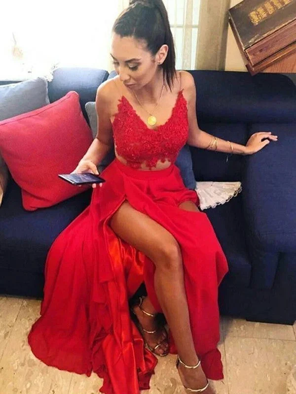 Lowest Prices Guaranteed!Red Color Lace Fashion Long Prom Dresses, 2020 Newest Long Prom Dresses