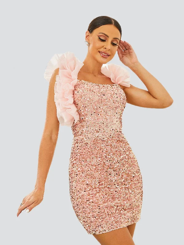Today’s Deals, Tomorrow’s Regrets!Ruffle Bodycon Mini Sequin Homecoming Dress RJ10370
