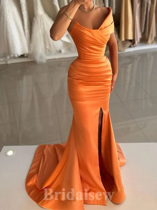Your Shopping Spree Starts Here!Satin Orange Unique Mermaid Satin Elegant Evening Formal Long Prom Dresses PD1399