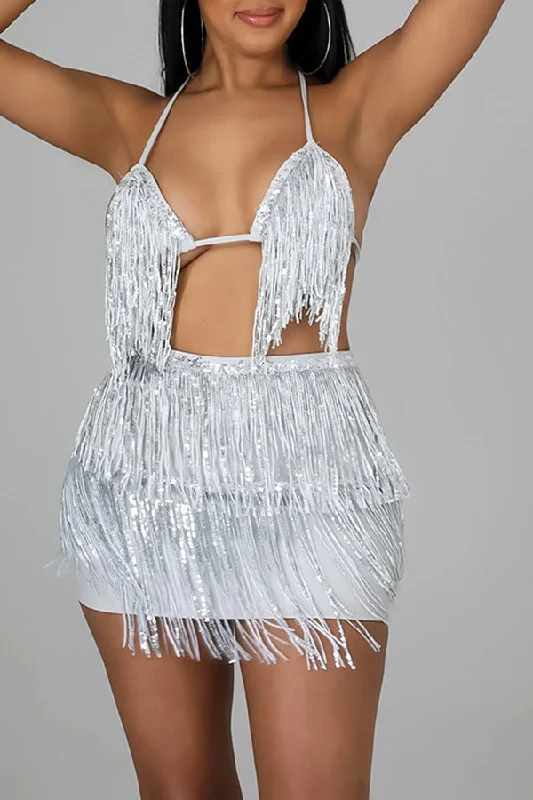 Exclusive Deals Just for You!Sequined Tassels Romantic Lace-Up Dress Suit
