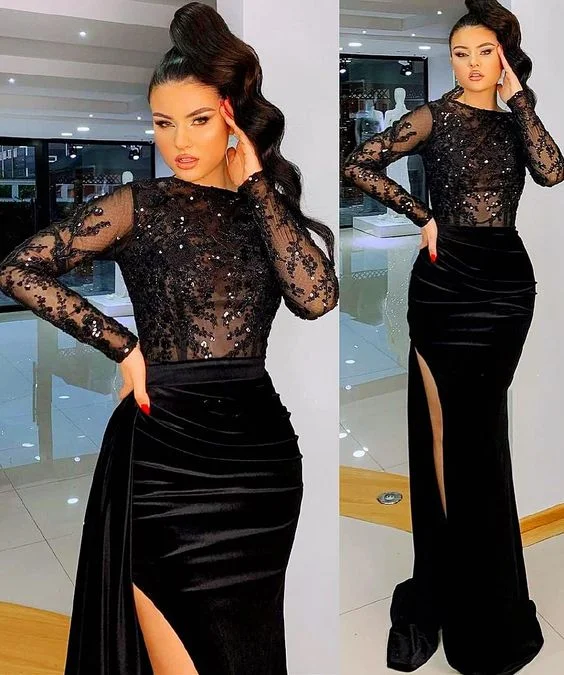 Stock Up and Save!Sexy Prom Dresses Beaded High Split Velvet Evening Formal Party Second Reception Gowns Dress    cg24506
