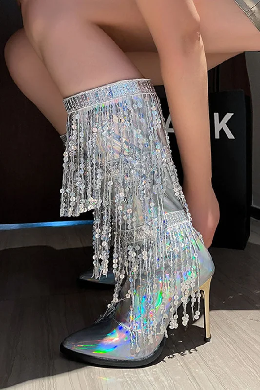 Special Offer – Act Fast!Striking Tiered Sequined Tassel Patent Leather Boots