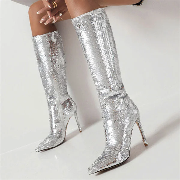 Your Best Deals Are Here!Sequined Glittery Pointed Toe Boots