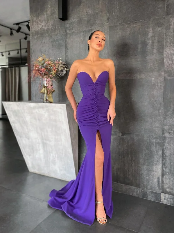 Everything Must Go!Sweetheart Long Mermaid Front Slit Prom Dresses, Popular Fitted 2021 Prom Dresses