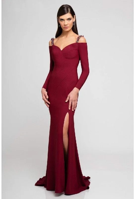 Snag the Best Prices Now!Terani Couture - 1723E4502 Cold Shoulder Long Sleeve Sheath Gown
