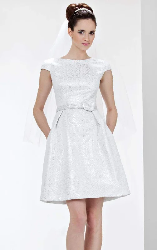Price Drop Alert!Theia - 881242 Cap Sleeve Bateau Jacquard Bridal Dress