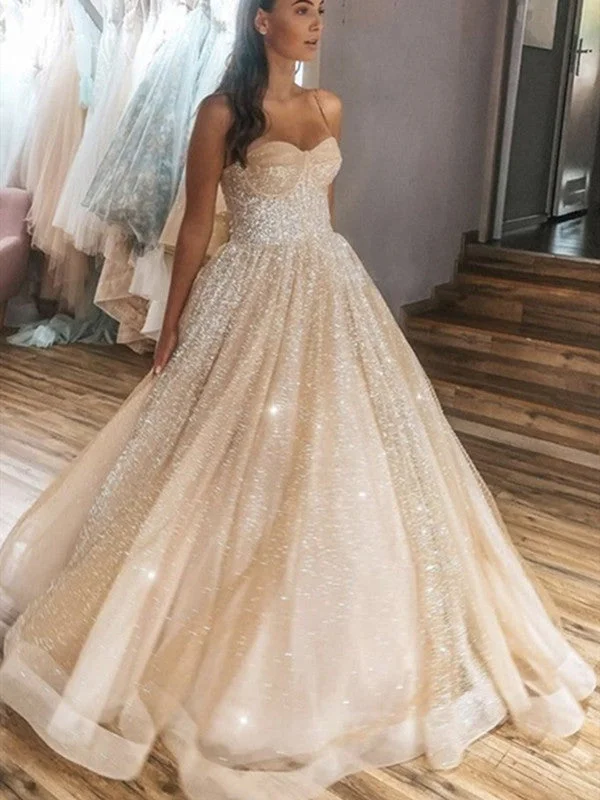 Your Favorite Items on Sale Now!Thin Straps Shiny A-line Long Prom Dresses, Popular Sequins Prom Dresses, Newest Evening Party Dresses