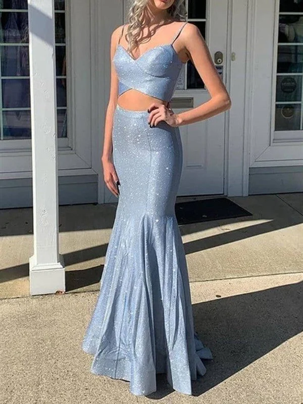 Time to Save Big!Two Pieces Shiny Long Prom Dresses, Mermaid Fashion Prom Dresses, 2020 Prom Dresses