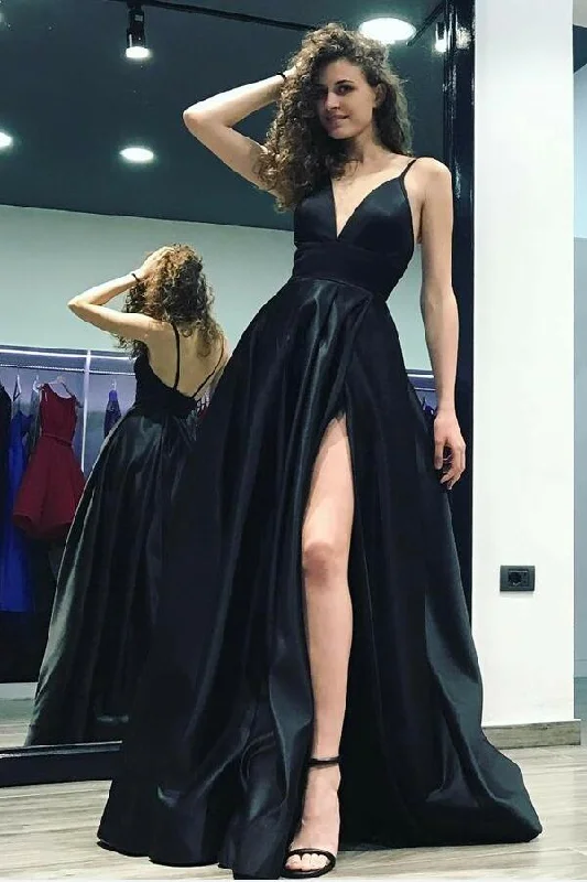 The Best Offers Are Here!V-neck Maxi Side Slit Evening Prom Dress with Spaghetti Straps