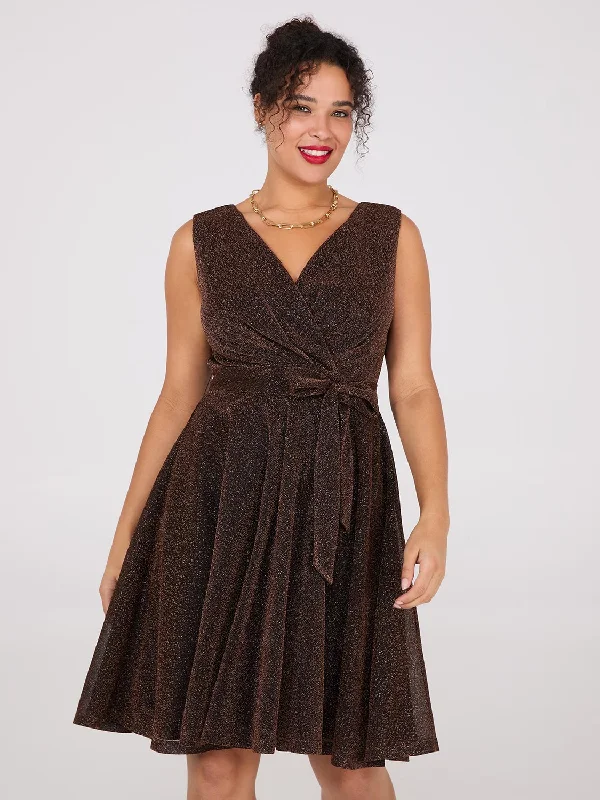 Snag the Best Prices Now!Sleeveless Shimmer Crossover Fit & Flare Dress