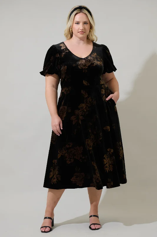 Flash Deals – Act Quickly!Ace Floral Abrina Velvet Midi Dress Curve