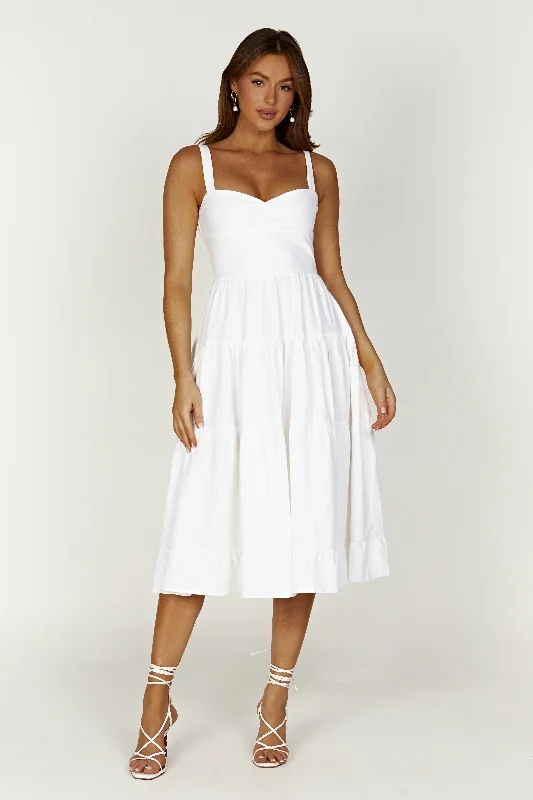 Hurry! While Supplies Last!Adriana Linen Midi Dress - White