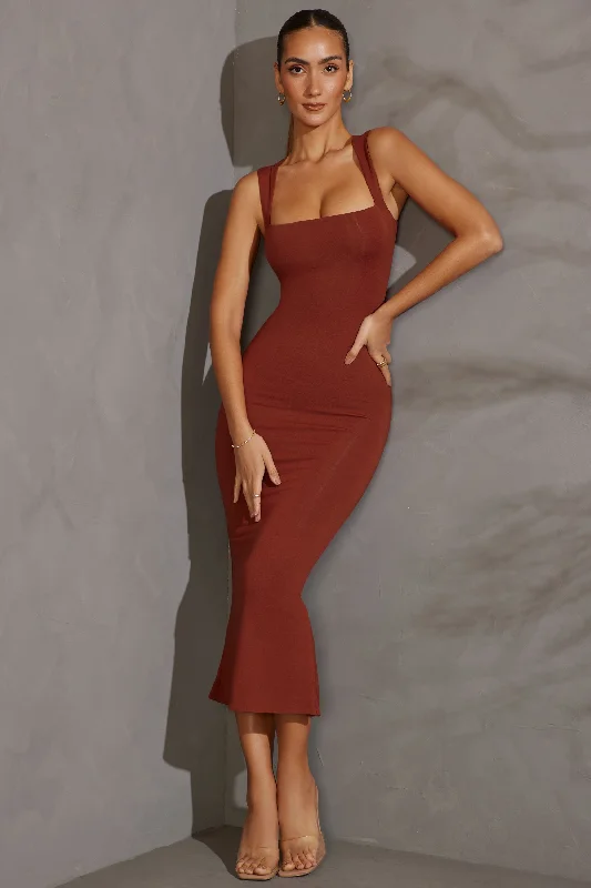 Savings You Can’t Ignore!Square Neck Midi Dress in Brick