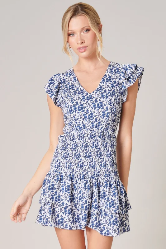 Save More Than Ever!Alice Floral Print Ruffled Mini Dress