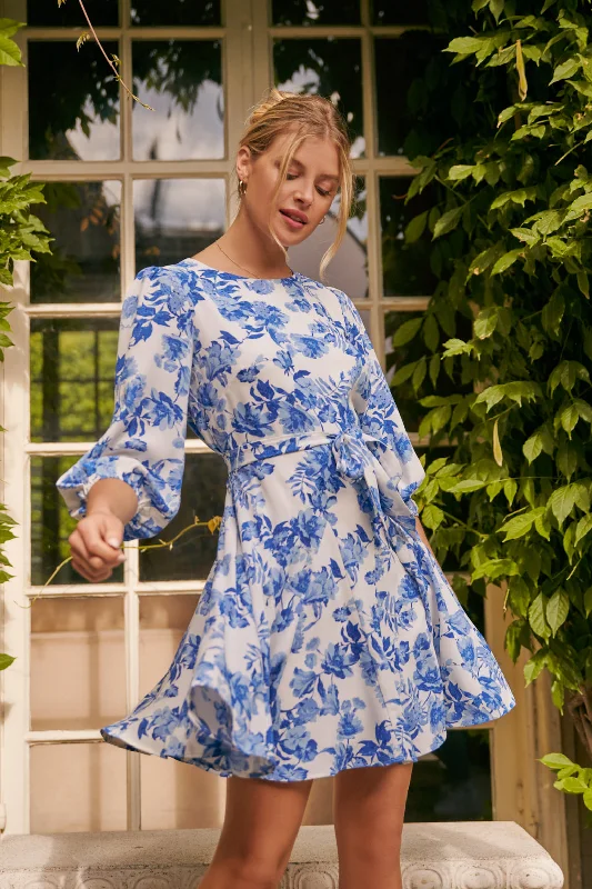 Shop Early, Save Big!Antoinette Blue Floral Balloon Sleeve Derby Dress