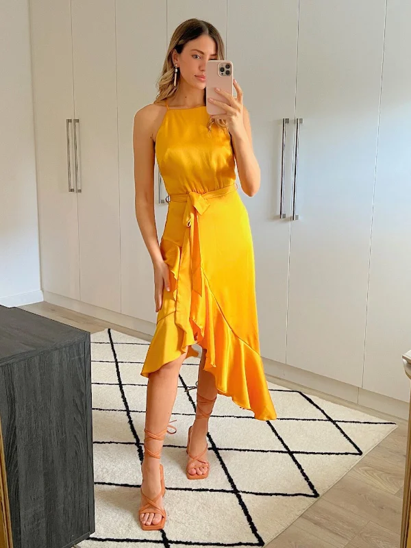 Biggest Sale of the Season!Ariana Halter Frill Dress / Golden Yellow