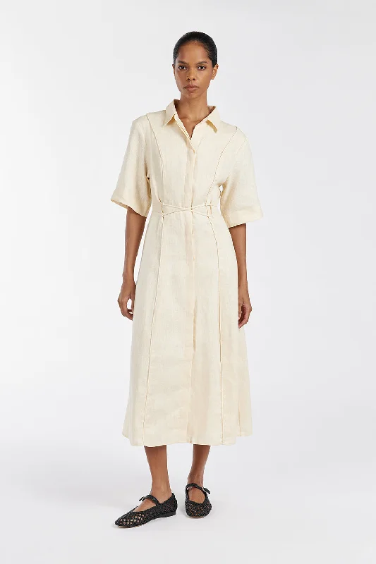 Shop Today, Save Tomorrow!ASTRID LEMON LINEN MIDI DRESS