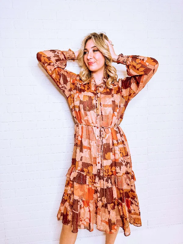 Shop Today, Save Tomorrow!Autumn Leaves Chiffon Midi Dress