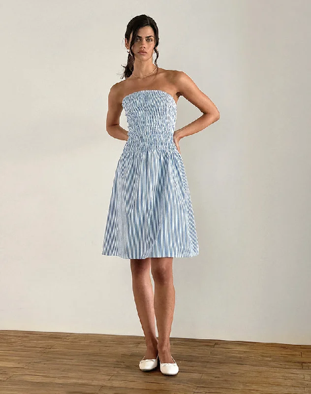 Only a Few Left – Order Now!Belesi Midi Dress in Blue Small Vertical Stripe