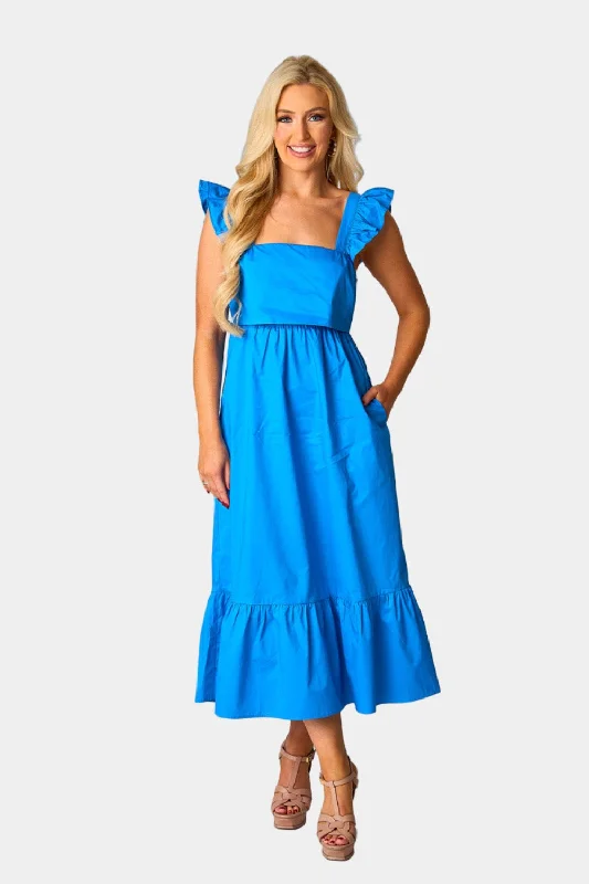 Enjoy Huge Discounts Now!Beverly Ruffle Sleeve Midi Dress - Cobalt