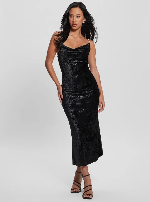 Get More for Less!Black Aida Floral Velvet Midi Dress