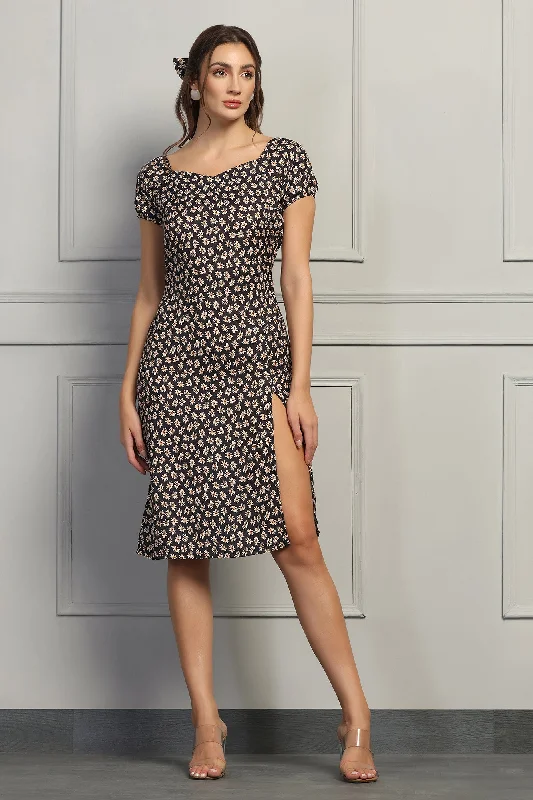 The Best Deals Won’t Wait!Floral Slit Dress - Black