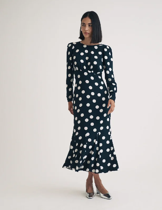 Get Ready to Save!Black Polka Dot Sally Midi Dress