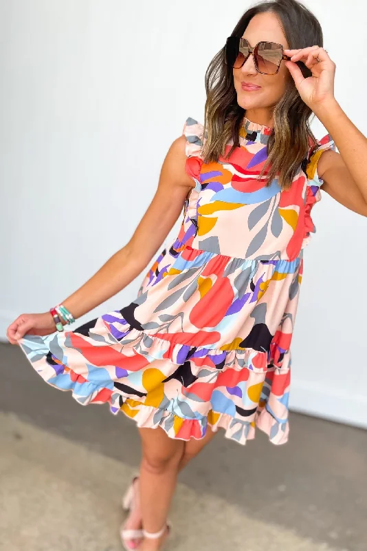 Lowest Prices Guaranteed!Blush Abstract Print Tiered Frill Babydoll Dress