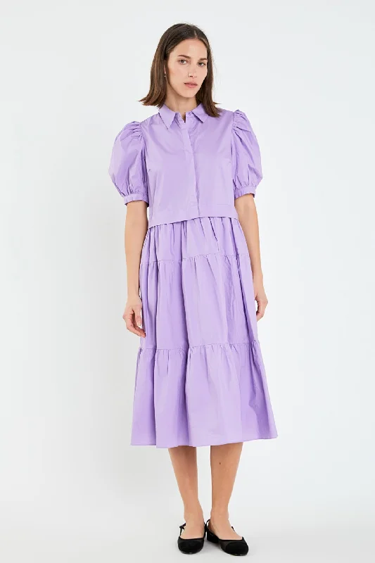 Exclusive Deals Just for You!Button Closure Puff Sleeve Midi Dress