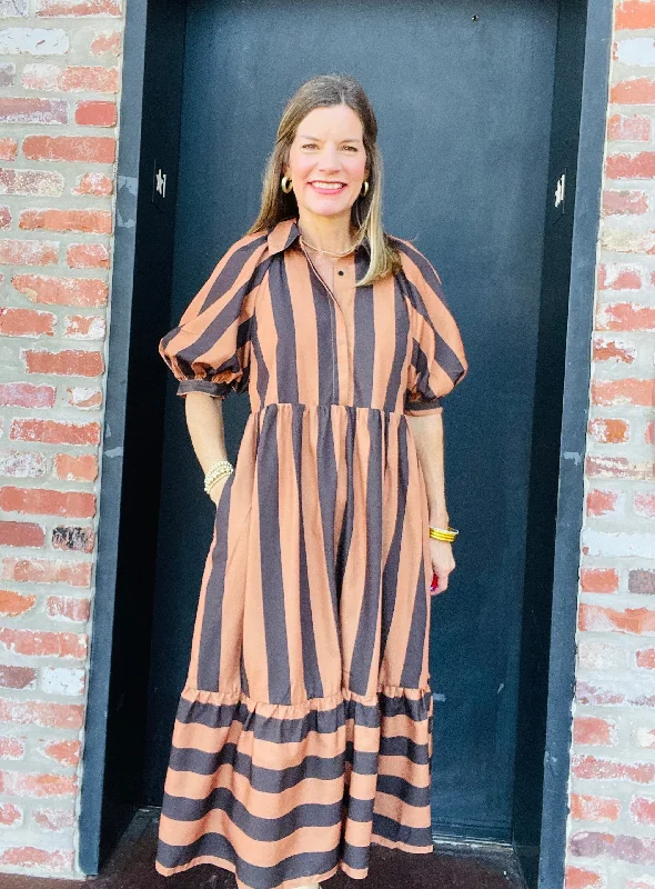 Hurry! While Supplies Last!Camel / Blk Stripe Midi