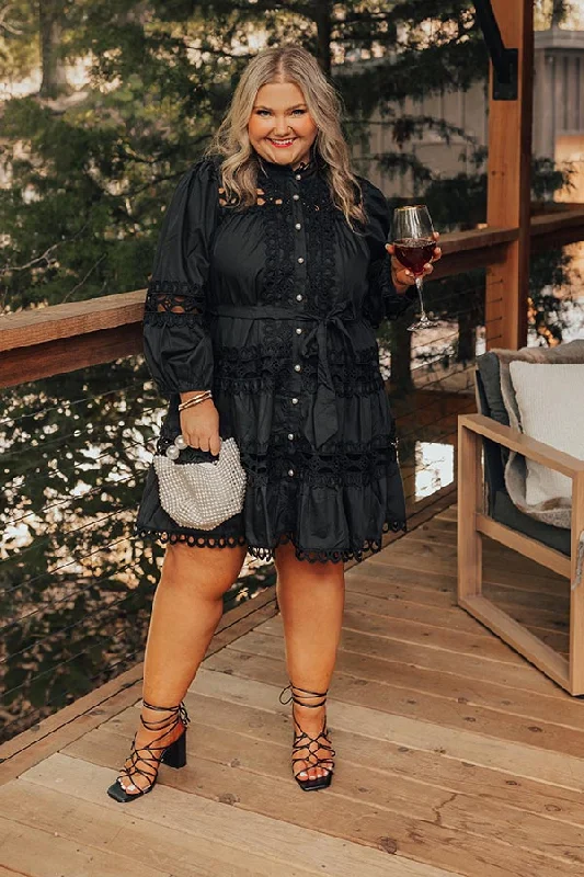 Exclusive Deals Just for You!Candlelight Dinner Crochet Mini Dress in Black Curves