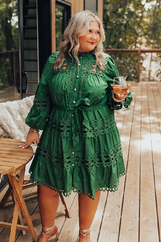 Shop More, Spend Less!Candlelight Dinner Crochet Mini Dress in Hunter Green Curves