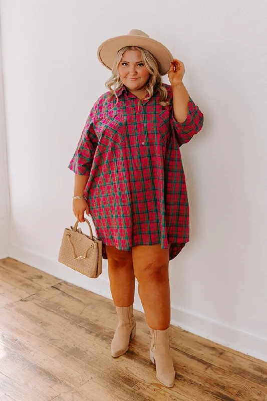 Shop More, Spend Less!Cider Sippin' Oversized Plaid Mini Dress in Pink Curves