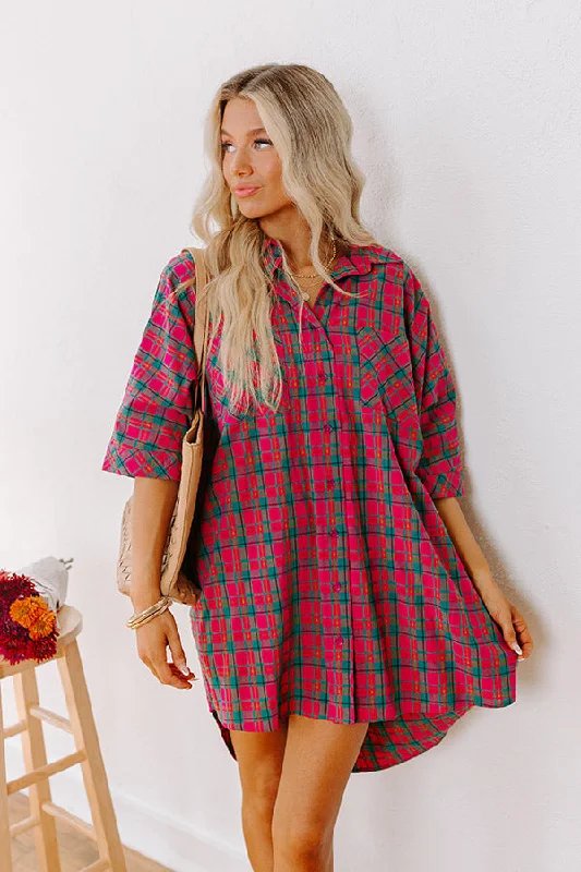 Get Ready to Save!Cider Sippin' Oversized Plaid Mini Dress in Pink