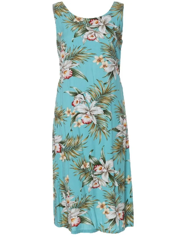 Mega Sale Happening Now!Classic Orchids Hawaiian Dress Sleeveless Bias Knee Length