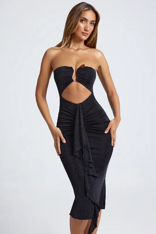 Unlock Huge Savings Now!Hardware Detail Cut-Out Midaxi Dress in Black