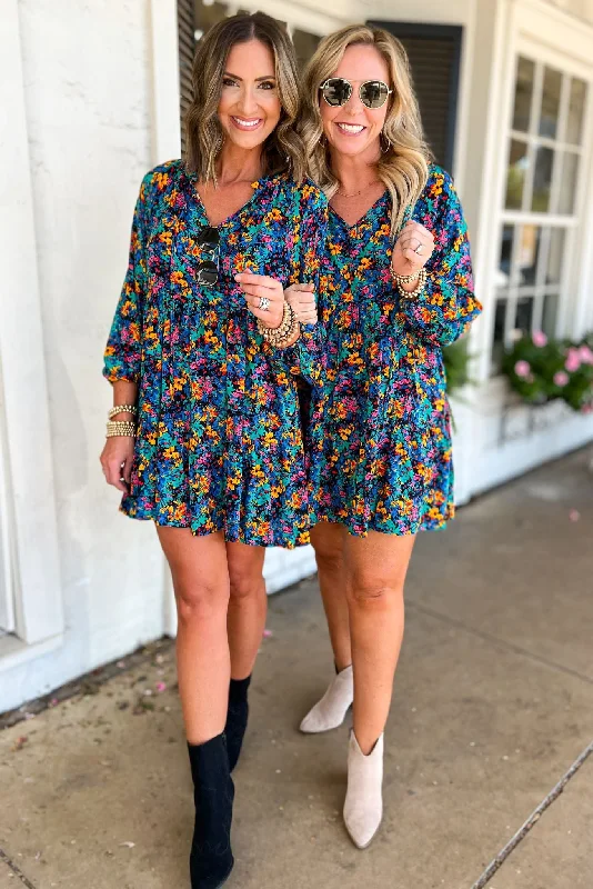 Time to Snag a Bargain!Emerald Floral Neck Tie Long Sleeve Dress