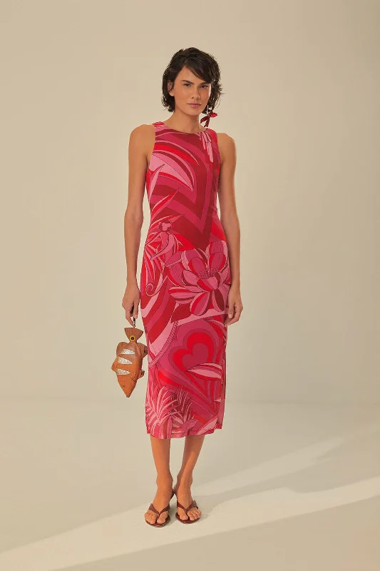 One Click Away from Big Savings!Red Endless Summer Tulle Midi Dress