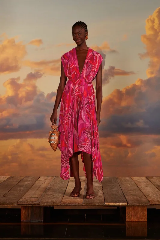 Lowest Prices Guaranteed!Red Endless Summer V Neck Midi Dress
