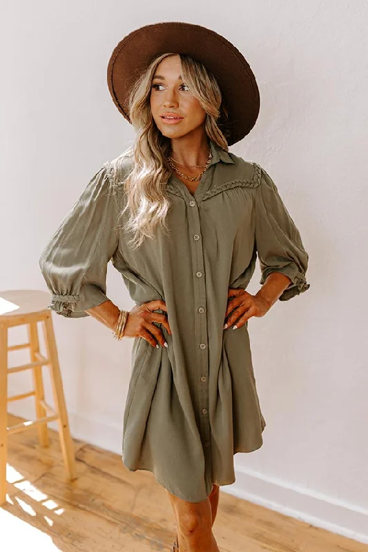 Hurry, Sale Ends Soon!Falling Leaves Button Down Mini Dress in Olive