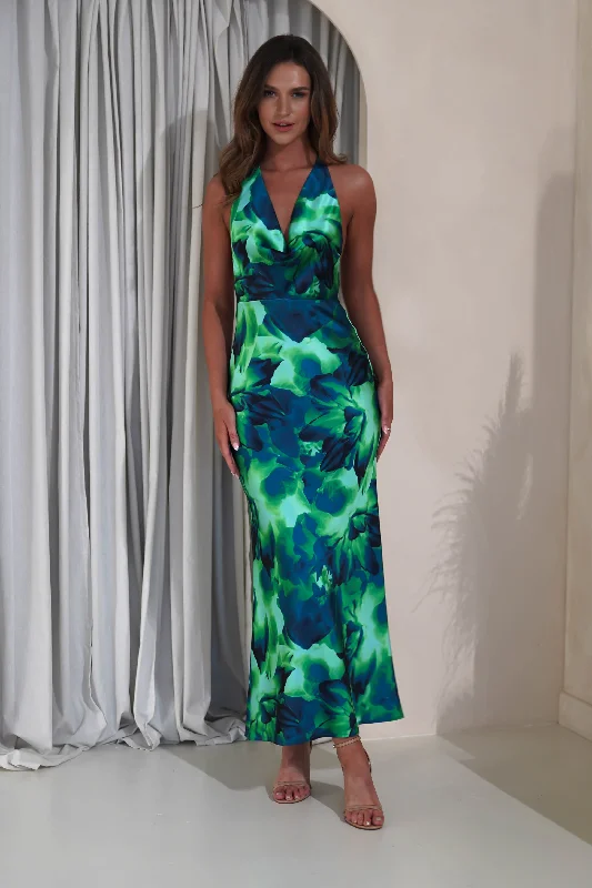 Shop the Hottest Deals!Fiji Soft Satin Maxi Dress | Green Print
