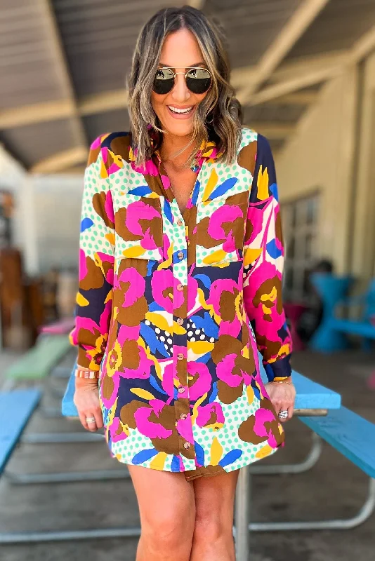 Shop the Hottest Deals!Karlie Floral Dot Abstract Button Down Shirt Dress
