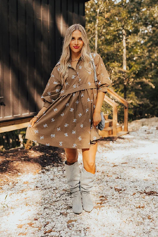 Your Exclusive Offer Awaits!For The Love Of Bows Mini Dress in Mocha