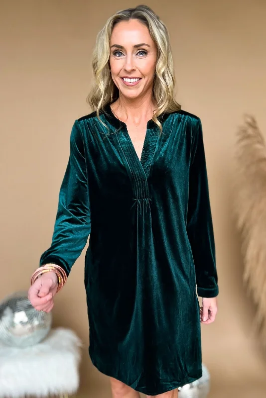 Shop Now and Save!Green Velvet Split V Neck Long Sleeve Shift Dress