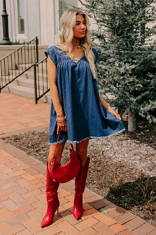 More Discounts, More Joy!Hayride Honey Denim Mini Dress in Dark Wash